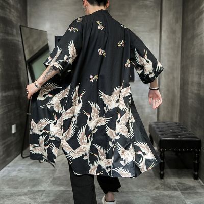 คุณภาพสูงเสื้อชุดแฟนซีซามูไรตัวยาวสไตล์ญี่ปุ่นสำหรับผู้ชาย,เสื้อคลุมกิโมโนเสื้อคาร์ดิแกน Kimono ยาว