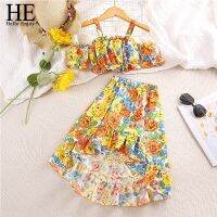 【CC】 2023 girl suit cute suspender short sleeve top   irregular half 2-piece summer comfortable children  39;s