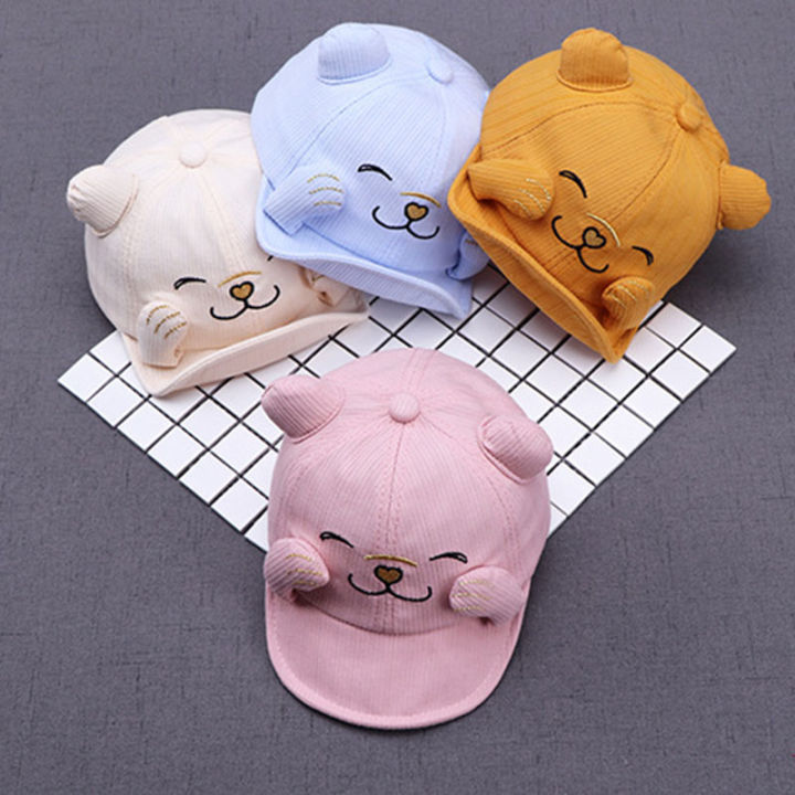 junyehหมวกปักลายแมวสำหรับเด็ก-หมวกกันแดดน่ารักสำหรับเด็กผู้หญิงและผู้ชายหมวกเบสบอลหมวกกลางแจ้งแบบปรับได้สไตล์เกาหลี