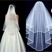 White/Ivory Two Layers Tulle Elegant Short Wedding Veil Ribbon Edge Bridal Veils Wedding Accessories Free Shipping QQ11 Hair Accessories