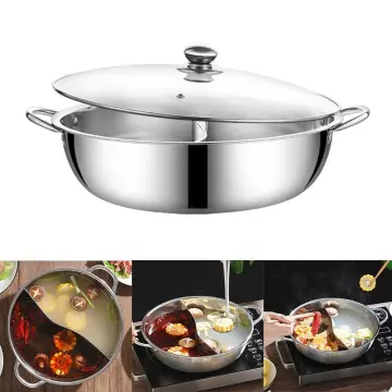 2 In 1 Stainless Steel with Cover Induction Cooker Chinese Hot Pot Kitchen  Cooking Pan Cookware Divided Hotpot 30CM DIVIDED HOT POT 