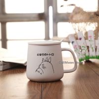 Kawaii Ins Ceramic Cup 401-500ml Microwavable Totoro Cute Black White Student Korean Style Mug with Lid and Spoon Coffee Cup