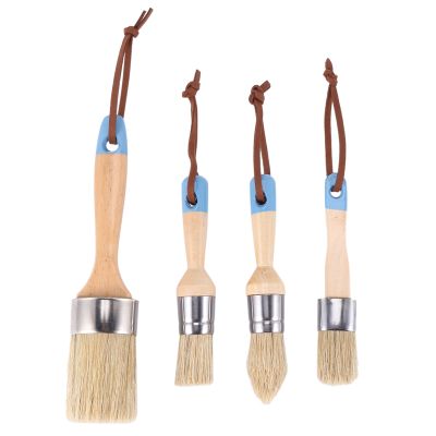 Chalk &amp; Wax Paint Brush for Furniture - DIY Painting and Waxing Tool,Milk Paint,Stencils,Natural Bristles (4Pcs)