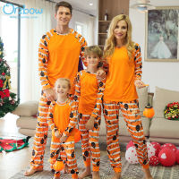 Orzbow Halloween Family Matching Sleepwear Pumpkin Ballon &amp; Letter Print Stripe Raglan-Sleeve Pajamas Set