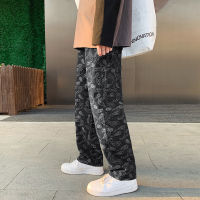 Cashew flower black jeans men straight tube loose spring and autumn summer Korean fashion mens baggy pants denim trousers