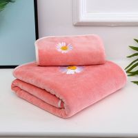 Face Bath Towels Set with Embroidery Fleece Absorbent Hair Swimming Body Hand Bathroom Microfiber Beach Travel Towel Sets Towels