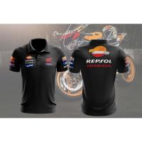 （You can contact customer service for customized clothing）Black clothes  BAJU HONDA REPSOL POLO COLLAR 2023 MEN SHIRT -77833(You can add names, logos, patterns, and more to your clothes)
