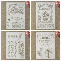 4Pcs A4 29cm Home Love Rose Words DIY Layering Stencils Wall Painting Scrapbook Coloring Embossing Album Decorative Template