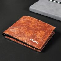 กระเป๋าสตางค์หนังผู้ชาย PU แบบนิ่มพับได้ Dompet Koin ตัวอักษรธุรกิจวินเทจแบบเรียบง่ายกระเป๋าเก็บบัตร