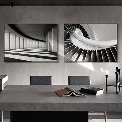 Modern Building Space สีดำสีขาว Art โปสเตอร์ Space Art ภาพวาดผ้าใบสำหรับห้องนั่งเล่น Wall Art ตกแต่งภาพตกแต่งบ้าน New