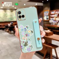 VRQR เคสโทรศัพท์หมีน่ารักที่มีกรอบสีเดียวกันสำหรับ Vivo Y21A Y21E Y21T Y21S Y21 Y33S Y33T Y21G V2111 V2110 V2109 V2135เคส V2140ตัวปกป้องกล้องถ่ายรูปกันกระแทกฝาหลังซิลิโคนแบบนิ่ม