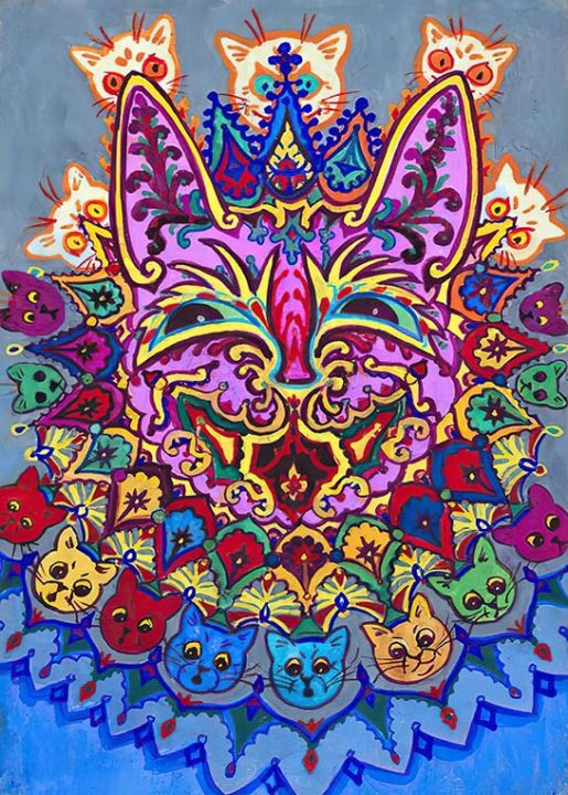 nordic-psychedelic-แมว-louis-wain-kaleidoscope-โปสเตอร์ภาพวาดผ้าใบโปสเตอร์และพิมพ์โปสเตอร์ผนังห้องนั่งเล่นตกแต่งบ้าน-new