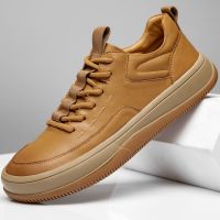 HOT★Mens Sneakers Autumn Retro Leather Solid Color Thick Bottom Lace Up Non-slip Casual Flat Board Shoes Bambas Deportivas Hombre