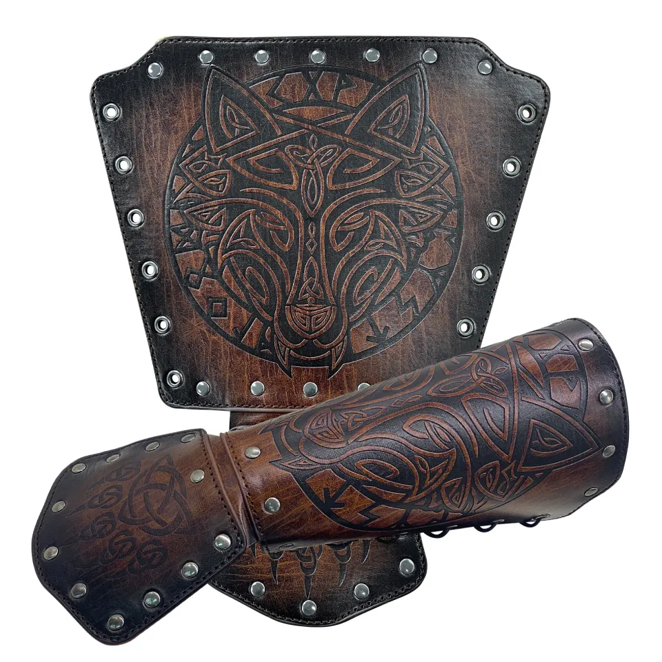 1Pcs Medieval Viking Knight Arm Gauntlets PU Leather Fur Armor