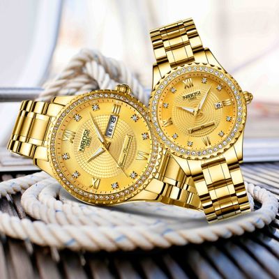 NIBOSI Couple Watch Relogio Feminino Women Watches Quartz Mens Watches Top Brand Luxury Lover Watches Gold Quartz Wristwatch