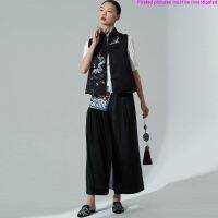 Autumn Womens Clothing Improved Chinese Style R New Crane Embroidered Vest Black