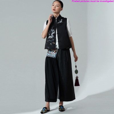 Autumn Womens Clothing Improved Chinese Style R New Crane Embroidered Vest Black