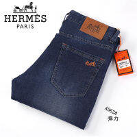 【 Stock】Original Hermess คุณภาพสูงผู้ชายคลาสสิกเข้ารูปแบบปกติ Modal Jean 2021ฤดูร้อนใหม่ผู้ชายยีนส์ชายขาตรงกางเกง