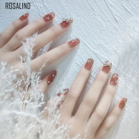 Rosalind 24ชิ้นเล็บปลอมยาวมุกหวานฝังเรซิ่นติดบนเล็บสำหรับผู้หญิงสาวเล็บเทียมกับเจล/กาวที่ถอดออกได้ประหยัดเวลา