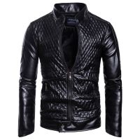 Mens Leather Jacket Spring Autumn New Men Diamond Design Stand Collar Zipper Male Casual Fashion Streetwear Leather Coats