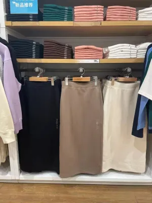 UNIQLO กระโปรงยาวเข้ารูปลำลองสำหรับผู้หญิง,Y460734ห้องลองเสื้อแห้งเร็วพอดีตัวแห้งเร็วกระโปรงกระโปรงบางเดินทาง