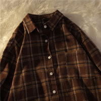 Womens shirt Plaid fairy grunge brown top Vintage Oversized Plaid Flannel Boyfriend Tunic Shirt for Women Casual Korean Tops