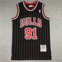 เสื้อกีฬาแขนกุด ลายทาง NBA Jersey Chicago Bulls No.91 Rodman สีดํา พลัสไซซ์ สําหรับผู้ชาย และผู้หญิง