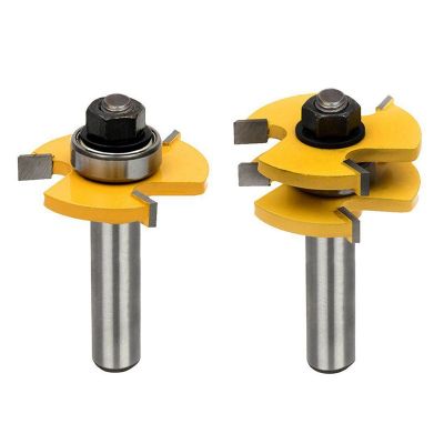 Tongue and Groove Set,Router Bit Set,Wood Door Flooring 3 Teeth Adjustable ,1/2 Inch Shank T Shape Wood Milling Cutter Woodworking Tool (2Pcs)