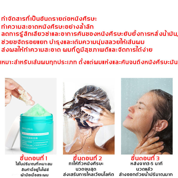 ทำความสะอาดอย่างอ่อนโยน-coco-amelia-แชมพูเกลือทะเล250ml-ยาสระผมรังแค-แชมพูรักษารังแค-ยาสระผม-แชมพูขจัดรังแคเกลือทะเล-แก้ปัญหารังแค-คันหนังศรีษะ-ผมมันอย่างง่าย-เกลือทะเล-ยาสระผมเชื้อรา-เกลือทะเลสระผม-ข