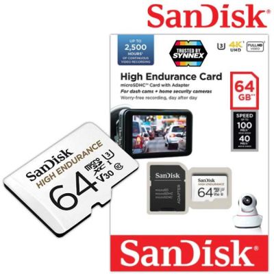 เมมโมรี่การ์ด สำหรับกล้องติดรถยนต์ และ กล้องวงจรปิด โดยเฉพาะ SanDisk High Endurance 64GB microSD Card(รับประกัน 2 ปี)