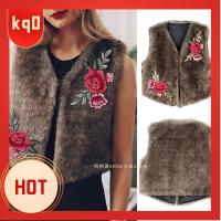 KQ0 Overcoat Outwear Winter Faux Rabbit Fur Short Jacket Embroidery Imitation Fur Vest