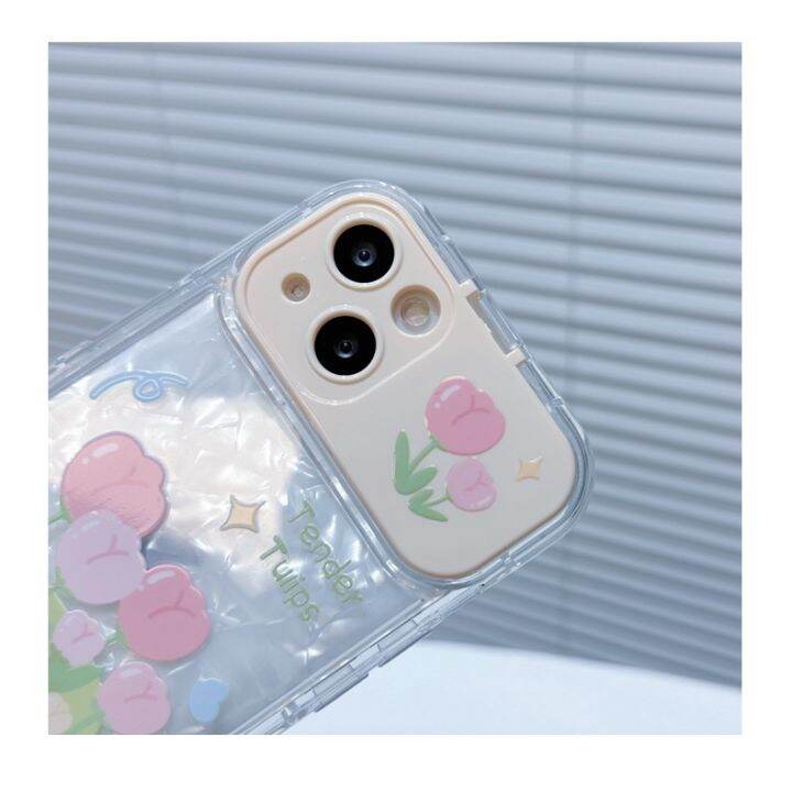 เคสโทรศัพท์มือถือ-กันกระแทก-ลายดอกทิวลิป-พร้อมกระจก-สําหรับ-iphone-12-13-14-7-8-se2020-xr-xs