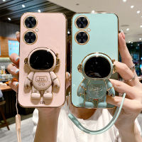 เคสโทรศัพท์สำหรับ Tecno Camon 19 Neo 18T 18P 18P 18 17 16 SE 16 Pro 16 15สายคล้องแบบมีเคสลายการ์ตูนนักบินอวกาศตั้งได้หรูหรากันกระแทกชุบ6D สี่เหลี่ยมเคสซิลิโคน TPU นิ่มสำหรับเด็กผู้หญิงเคสด้านหลังของผู้หญิง