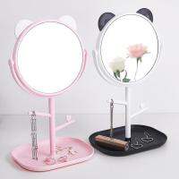 Cute Cat Ear Makeup Mirror With Jewelry Rack Holder 360° Rotation Table Countertop Base Use for Bathroom Desk Cosmetic Mirrors