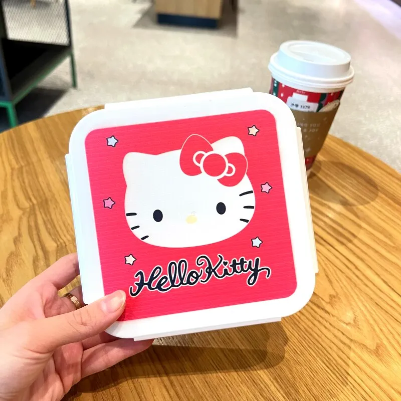 Sanrio Hello Kitty Lunch Box Kawaii Cinnamoroll Kuromi Microwaveable  Lattice Food Storage Container Kids School Office Bento Box 