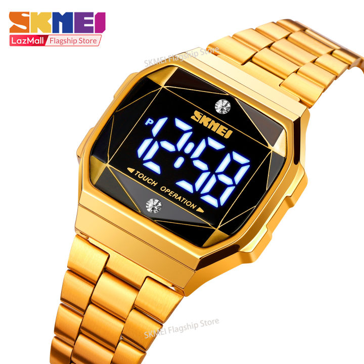 skmei-นาฬิกาสำหรับผู้หญิงสัมผัสเพชรแปดเหลี่ยม-led-นาฬิกาดิจิตอลเคลื่อนไหวสเตนเลสสตีลอิเล็กทรอนิกส์1797