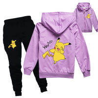 Pikachu เด็กเสื้อกันหนาวมีซิปชุดหญิงแขนยาว Hooded Coat Jogger การ์ตูนสบายๆซิปเสื้อกางเกงชุด8297ฤดูใบไม้ผลิฤดูใบไม้ผลิ Casual หลวมเสื้อคาร์ดิแกนกีฬา Sweatshirt ชุด2 PCs