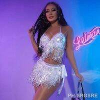 【LZ】卍  Mulheres traje de dança do ventre lantejoulas borla hip saia com sutiãs topo franja hip cachecol 2 peças festival rave festa outfit