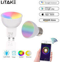 LITAKE Wifi หลอดไฟถ้วยไฟ LED สมาร์ท85-265V แอปรีโมทคอนโทรลเข้ากันได้กับ Google Home