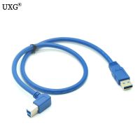 Standard USB 3.0 A type male straight to B male 90 degree Right angled Cable Blue 60cm 100cm