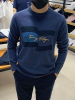 ▤❂ Tommy Hilfiger Tommy autumn and winter mens handsome and fashionable color block embroidered round neck pullover sweater