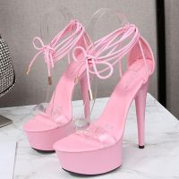 Sexy Fashion Yellow Pink White Sandals Ladies Summer New Open Toe Stilettos Ankle Strap Thin High Heels Women Shoes X0028