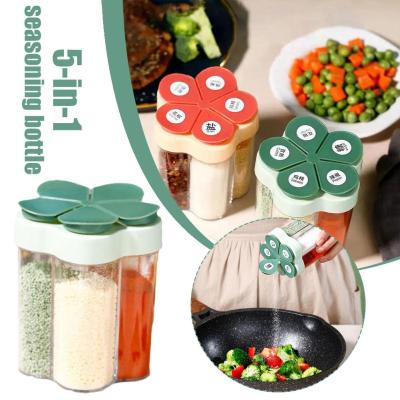 5 In1 Seasoning Bottle Sealed Jar Moisture-proof Flip Bottle Seasoning Label Can Cover With Seasoning Barbecue D9N2