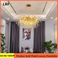 LRF Tri-Color Gold Plated Luxury Chandelier Crystal Lamp Water Drop Dining Room Living Room Luxury Villa Crystal Chandelier