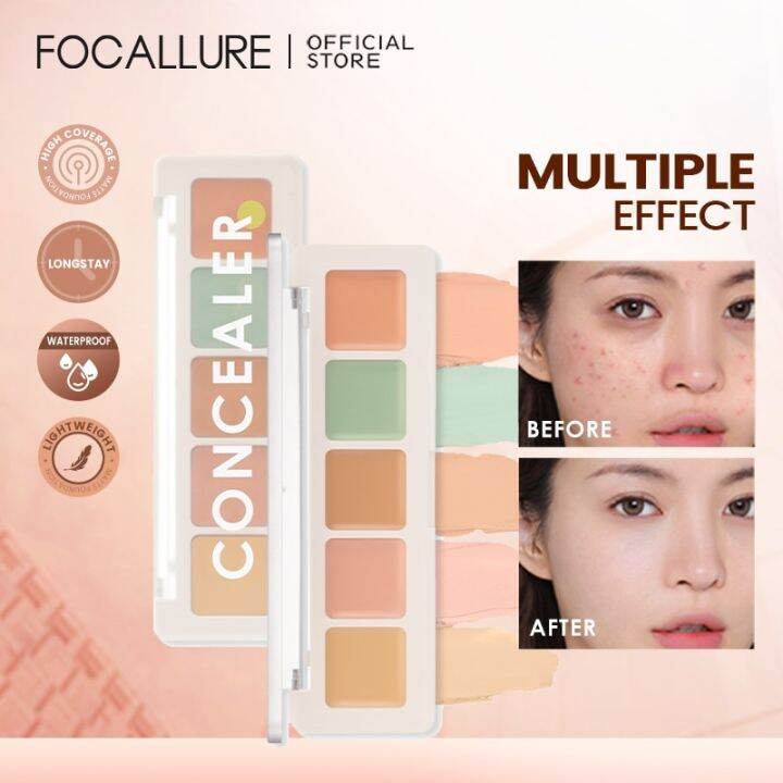 focallure-ไพรเมอร์ใบหน้าสว่างคอนทัวร์มอยซ์เจอไรเซอร์กันน้ำพาเล็ทคอนซีลเลอร์5สี