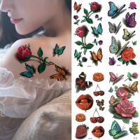 12PCS/Lot 3D Tattoo Stickers for Women Waterproof Temporary Tattoo for Children Flower Butterfly Fake Tattoo Strawberry Body Art Stickers