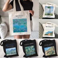 Women Shoulder Canvas Tote Bag Claude Monet Water Lilies Landscape Paintings Harajuku Shopping Girl Handbags Shopper Cotton Bags