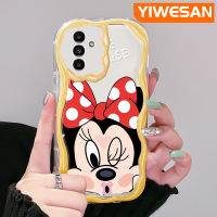 YIWESAN เคสปลอกสำหรับ Samsung กาแลคซี A13 A13 5G เคส A14 A04s ลายการ์ตูนมินนี่เมาส์รูปคลื่นลูกรักเคสโทรศัพท์โปร่งใสเนื้อครีมกันกระแทกป้องกันเลนส์กล้องเคสนิ่มซิลิโคนใส