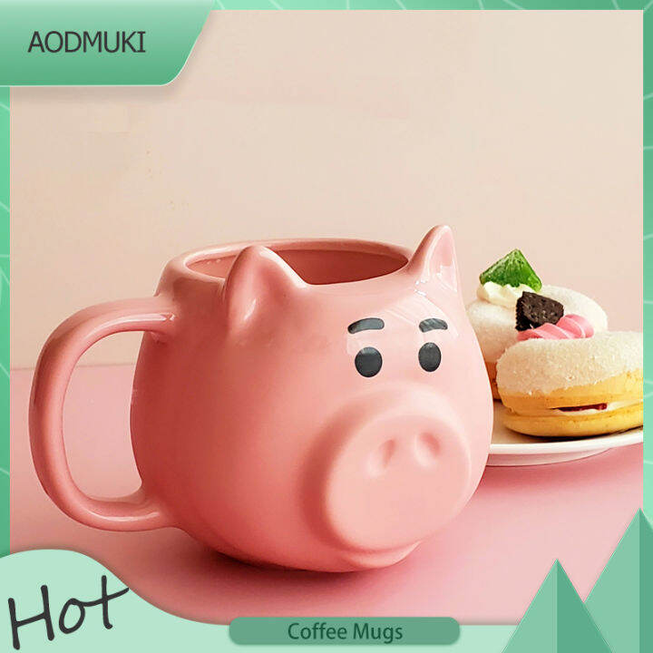 550ml-large-capacity-cute-cartoons-pink-pig-shape-breakfast-milk-coffee-mugs-microwave-available-water-tea-cup-with-handle-spoon