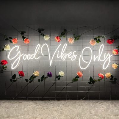 Good Vibes เฉพาะป้าย LED สำหรับตกแต่งผนัง,ไฟนีออนสำหรับงานเลี้ยงวันเกิดสำหรับผู้หญิงห้องนอนหญิง